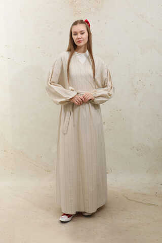 Yandan Bağlamalı Keten Kimona Vizon - 3