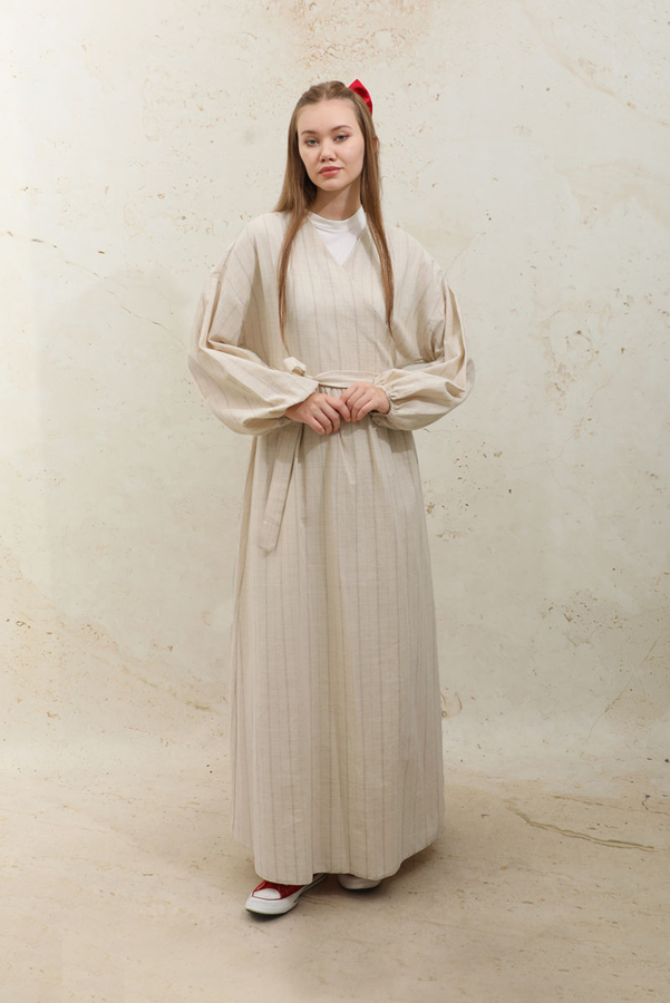 Yandan Bağlamalı Keten Kimona Vizon - 3