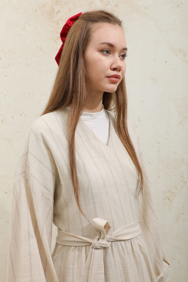 Yandan Bağlamalı Keten Kimona Vizon - 6