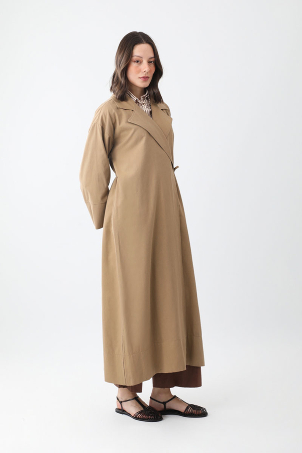 Bağlamalı Keten Trençkot Camel - 7