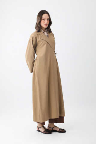 Bağlamalı Keten Trençkot Camel - 7