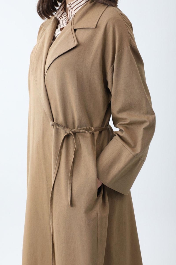 Bağlamalı Keten Trençkot Camel - 9