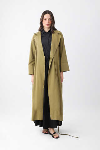 Bağlamalı Keten Trençkot Haki - 3