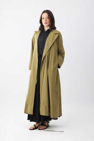 Bağlamalı Keten Trençkot Haki - 6