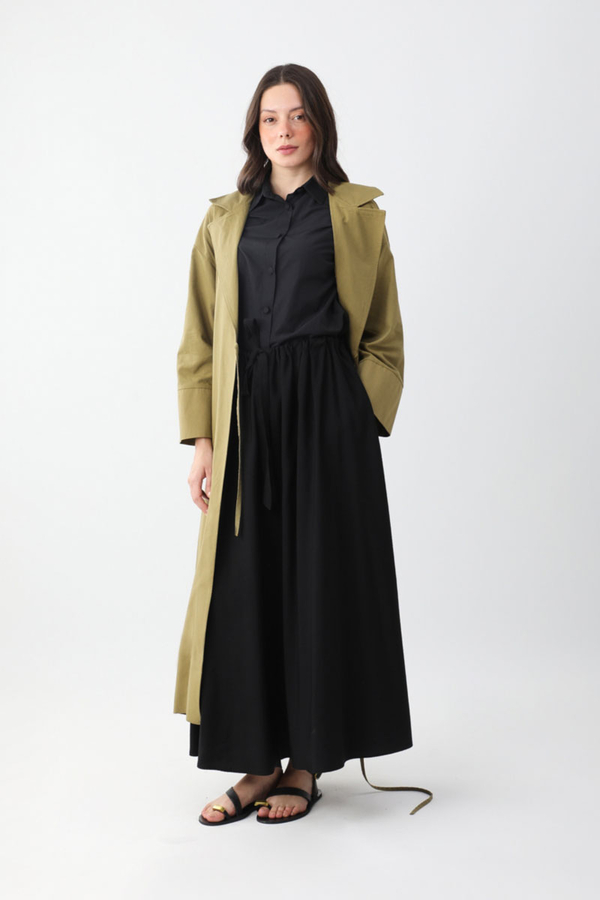 Bağlamalı Keten Trençkot Haki - 7