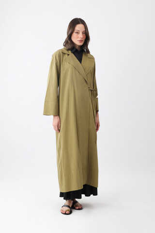 Bağlamalı Keten Trençkot Haki - 9