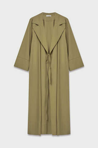 Bağlamalı Keten Trençkot Haki - 2