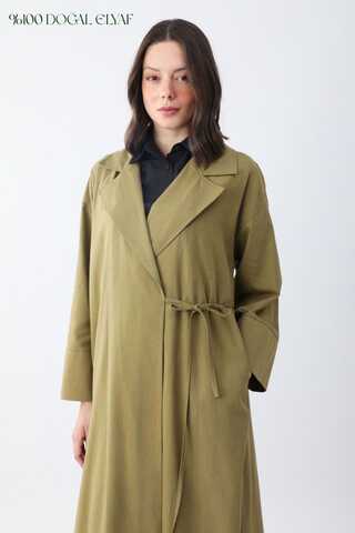 Bağlamalı Keten Trençkot Haki - 1