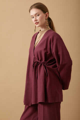 Yandan Bağlamalı Kimono Takım Bordo - 5