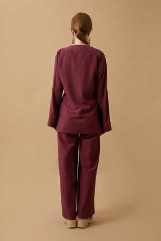 Yandan Bağlamalı Kimono Takım Bordo - 7