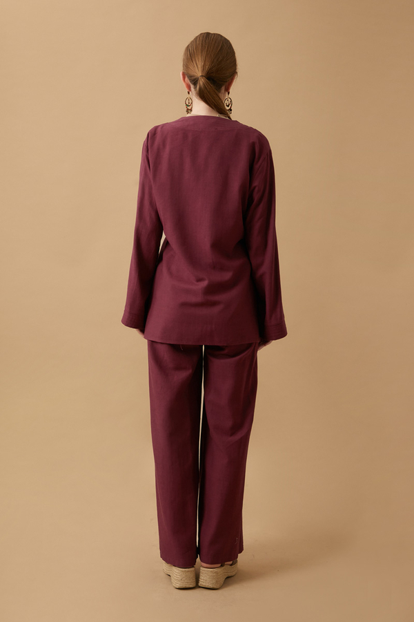 Yandan Bağlamalı Kimono Takım Bordo - 7