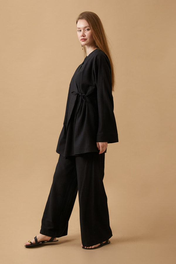 Yandan Bağlamalı Kimono Takım Siyah - 6