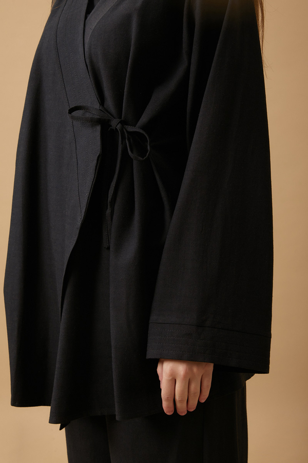 Yandan Bağlamalı Kimono Takım Siyah - 5