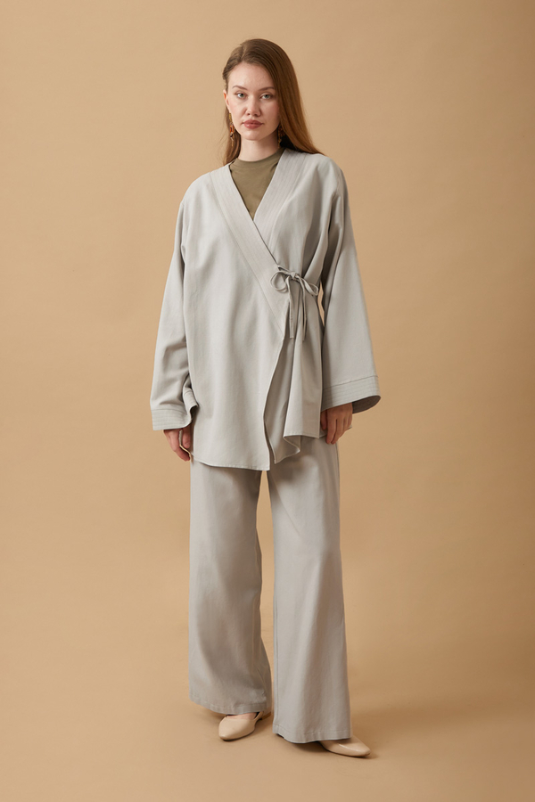Yandan Bağlamalı Kimono Takım Taş - 1