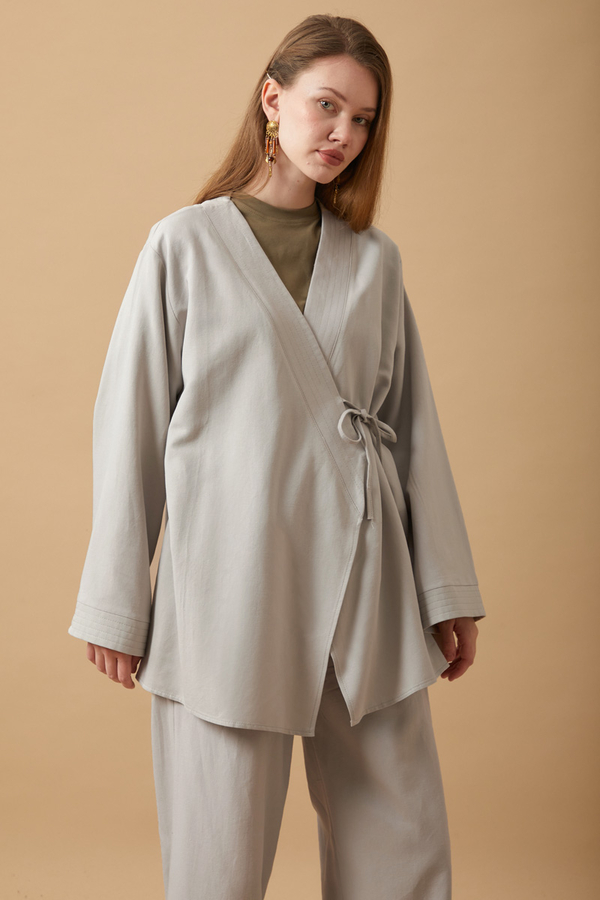 Yandan Bağlamalı Kimono Takım Taş - 4