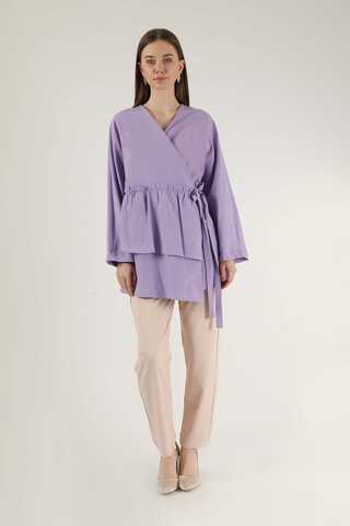 Yandan Bağlamalı Kimono Tunik Lila - 1