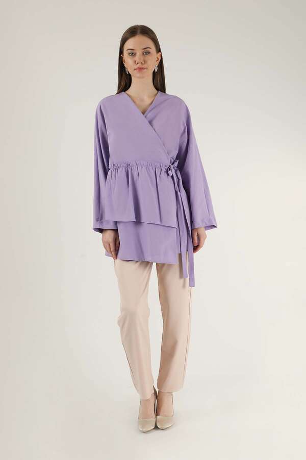 Yandan Bağlamalı Kimono Tunik Lila - 1