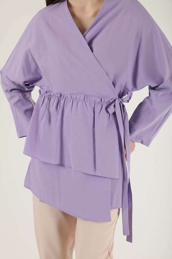 Yandan Bağlamalı Kimono Tunik Lila - 2