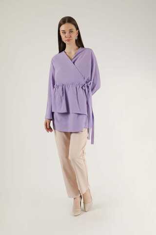 Yandan Bağlamalı Kimono Tunik Lila - 3