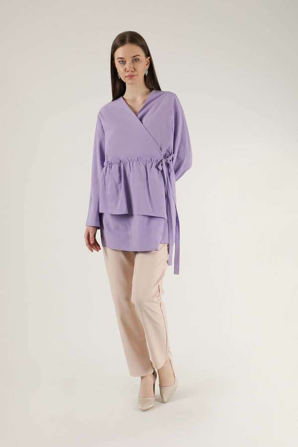 Yandan Bağlamalı Kimono Tunik Lila - 3