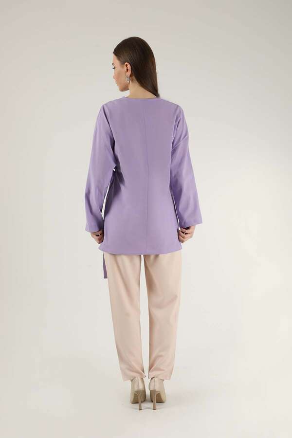 Yandan Bağlamalı Kimono Tunik Lila - 5