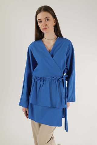 Yandan Bağlamalı Kimono Tunik Mavi - 2