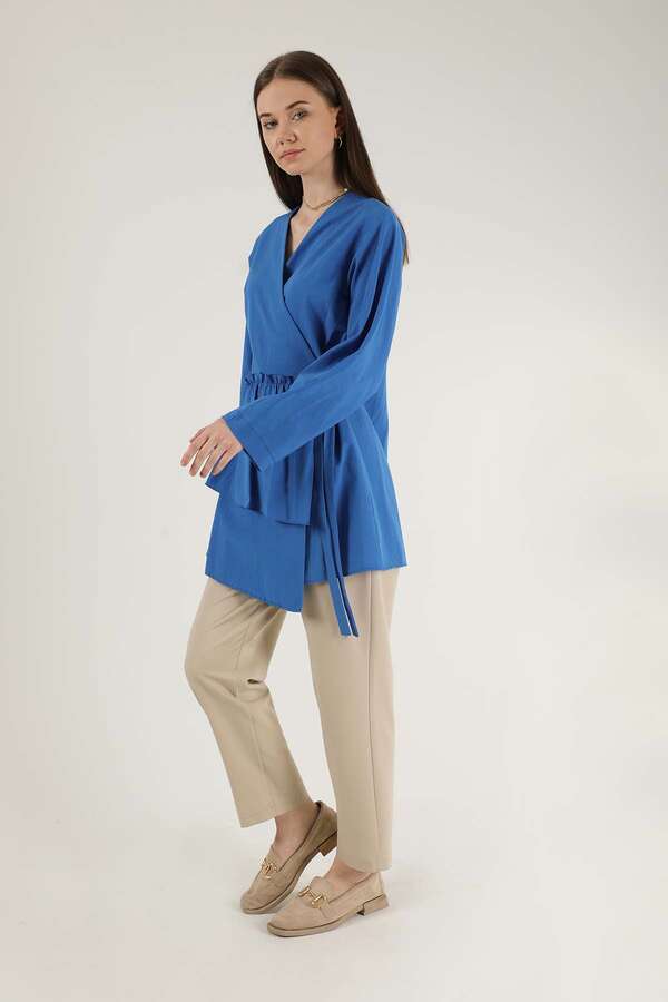 Yandan Bağlamalı Kimono Tunik Mavi - 3