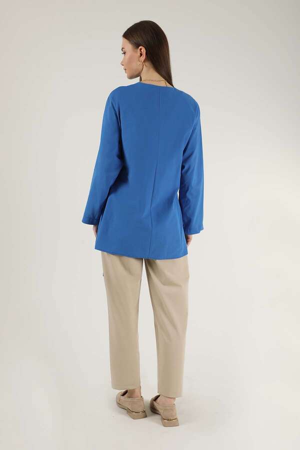 Yandan Bağlamalı Kimono Tunik Mavi - 5