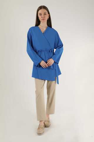 Yandan Bağlamalı Kimono Tunik Mavi - 1