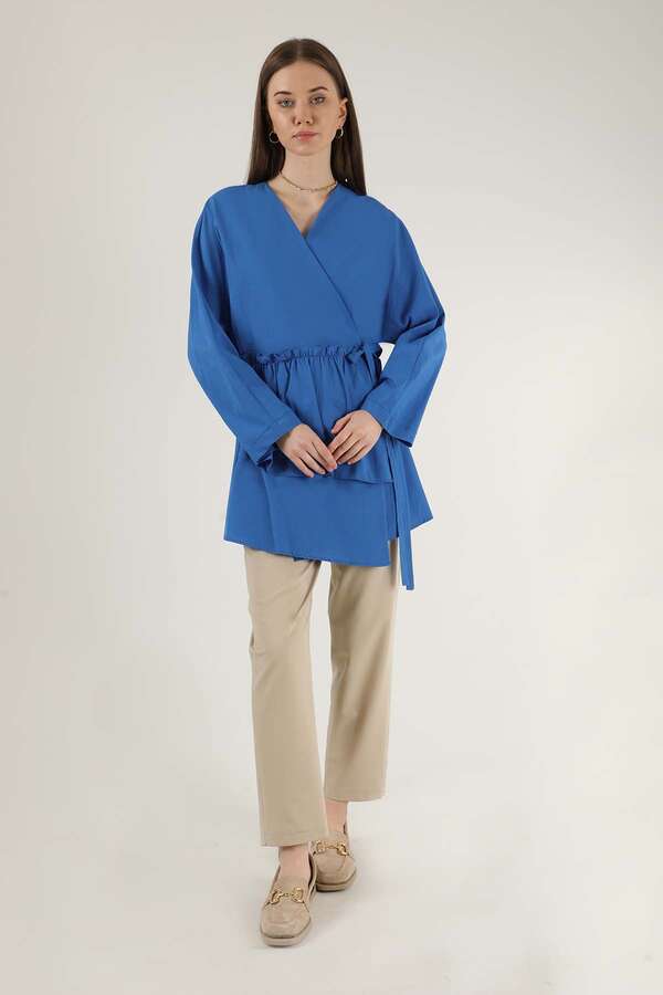 Yandan Bağlamalı Kimono Tunik Mavi - 1