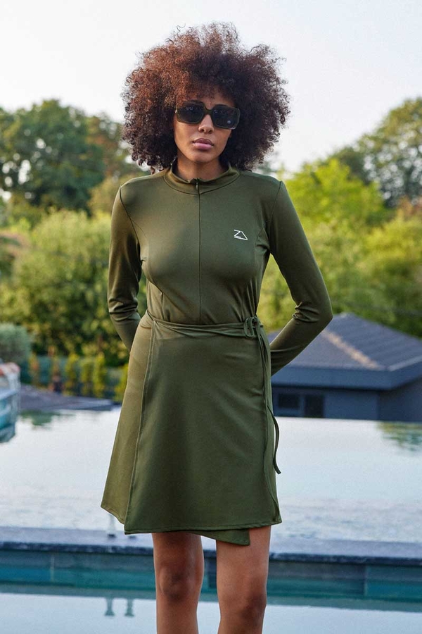 Yandan Bağlamalı Mayo Eteği Haki - 3