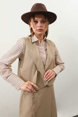 Yandan Bağlamalı Yelek Etek Takım Camel - 2