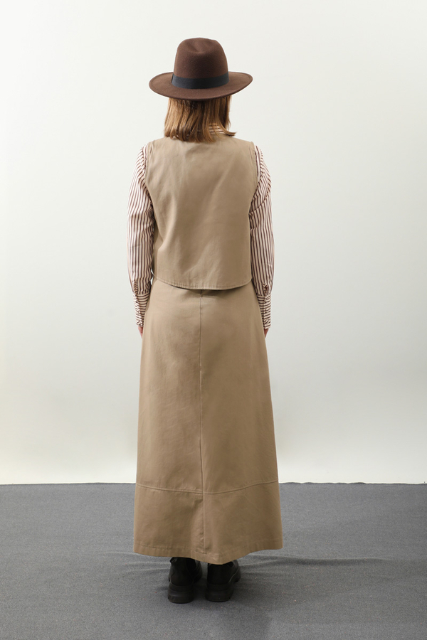 Yandan Bağlamalı Yelek Etek Takım Camel - 8