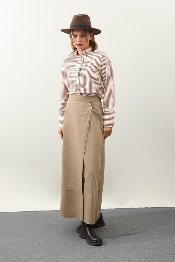 Yandan Bağlamalı Yelek Etek Takım Camel - 10