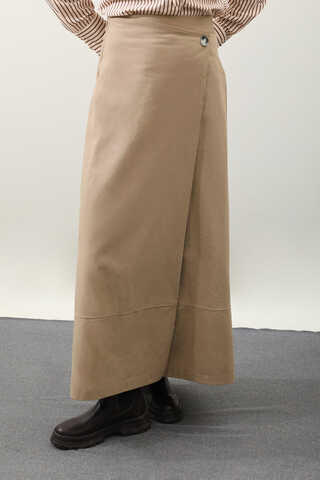 Yandan Bağlamalı Yelek Etek Takım Camel - 11