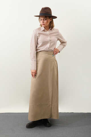 Yandan Bağlamalı Yelek Etek Takım Camel - 12