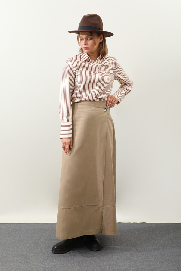 Yandan Bağlamalı Yelek Etek Takım Camel - 12