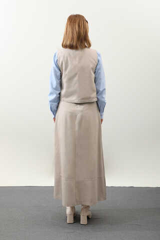 Yandan Bağlamalı Yelek Etek Takım Krem - 11