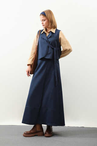 Yandan Bağlamalı Yelek Etek Takım Lacivert - 1