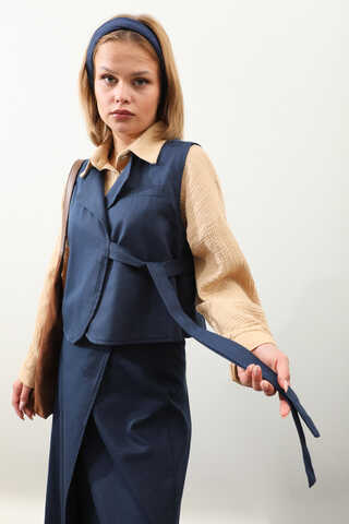 Yandan Bağlamalı Yelek Etek Takım Lacivert - 2