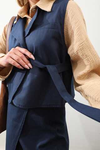 Yandan Bağlamalı Yelek Etek Takım Lacivert - 3
