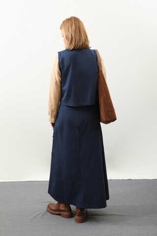 Yandan Bağlamalı Yelek Etek Takım Lacivert - 10