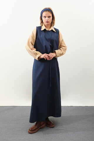 Yandan Bağlamalı Yelek Etek Takım Lacivert - 5