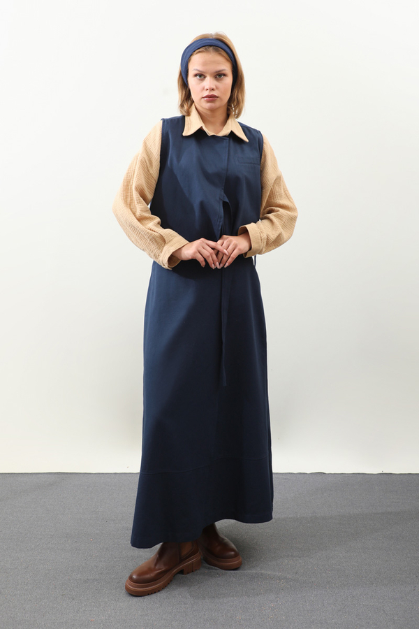 Yandan Bağlamalı Yelek Etek Takım Lacivert - 5