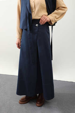 Yandan Bağlamalı Yelek Etek Takım Lacivert - 6