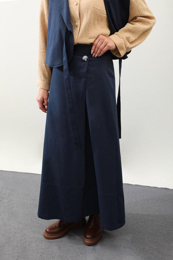 Yandan Bağlamalı Yelek Etek Takım Lacivert - 6