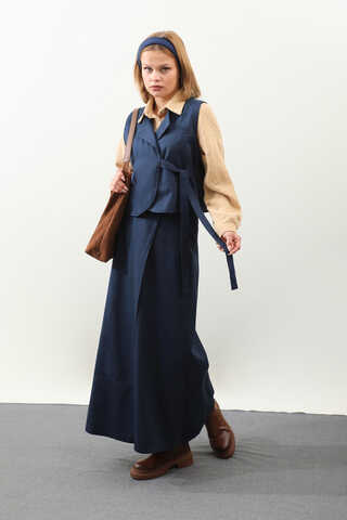 Yandan Bağlamalı Yelek Etek Takım Lacivert - 8