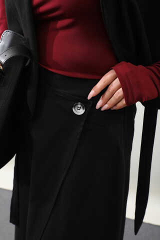 Yandan Bağlamalı Yelek Etek Takım Siyah - 2