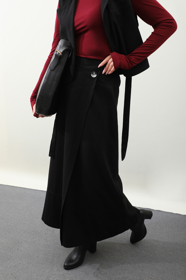 Yandan Bağlamalı Yelek Etek Takım Siyah - 3