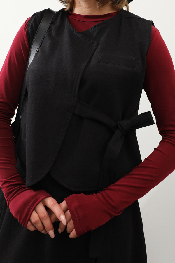 Yandan Bağlamalı Yelek Etek Takım Siyah - 7